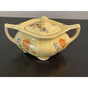 Vintage Madrid Yellow Floral Sugar Bowl Dish Lid Cottagecore Kitchen Decor